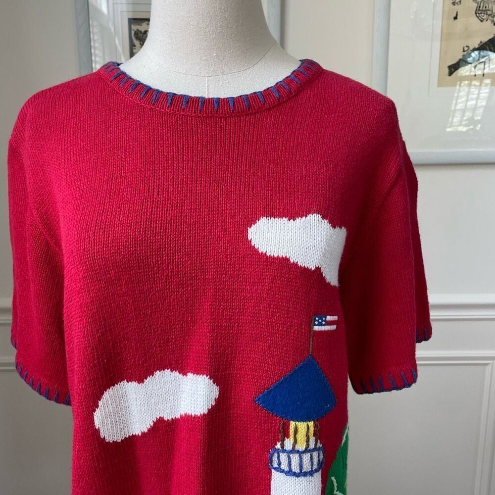 Vintage 90s Quacker Factory Summer Lighthouse Duck Short Sleeve Tunic Sweater XS - Picture 2 of 10